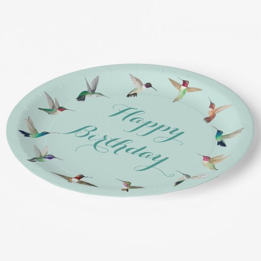 Happy Birthday Hummingvogels Papieren Bordje (Gekanteld)