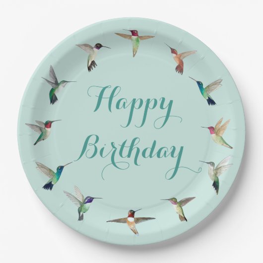 Happy Birthday Hummingvogels Papieren Bordje (Voorkant)