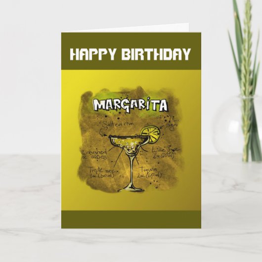 Happy Birthday Humor - Margarita Recipe Kaart (Voorkant)