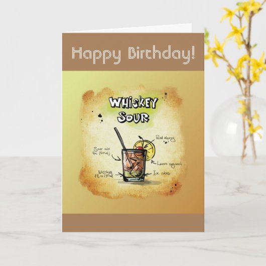 Happy Birthday Humor - Whiskey Sour Recept Kaart (Gele Bloem)