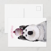 Happy Birthday, Husky en taart Briefkaart (Voorkant / Achterkant)
