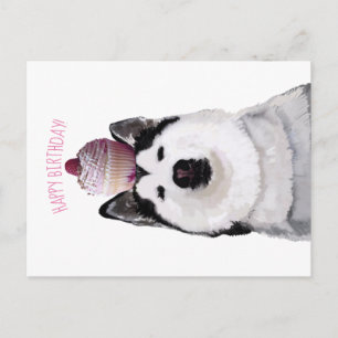Happy Birthday, Husky en taart Briefkaart