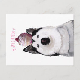 Happy Birthday, Husky en taart Briefkaart