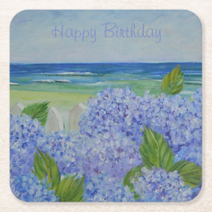 Happy Birthday Hydrangeas door het Zee Kartonnen Onderzetters