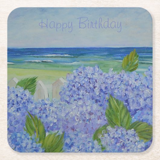 Happy Birthday Hydrangeas door het Zee Kartonnen Onderzetters (Voorkant)