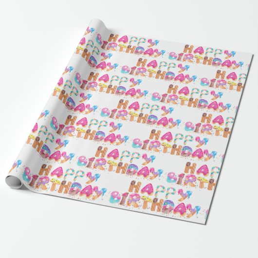 Happy Birthday Ice Cream Cadeaupapier (Uitgerold)