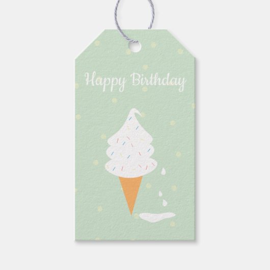 Happy Birthday Ice Cream Cone Sprinkles Polka Dots Cadeaulabel (Voorkant)