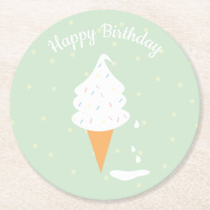 Happy Birthday Ice Cream Cone Sprinkles Polka Dots Ronde Kartonnen Onderzetter