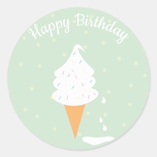 Happy Birthday Ice Cream Cone Sprinkles Polka Dots Ronde Sticker (Voorkant)