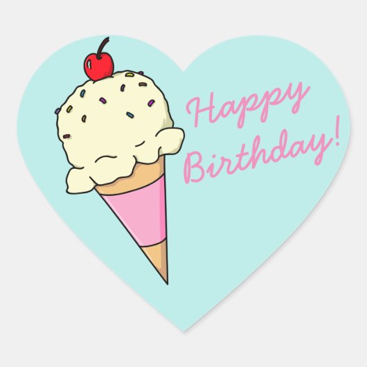 Happy Birthday Ice Cream Hart Sticker (Voorkant)