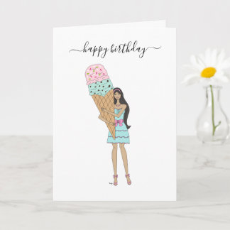Happy Birthday - Ice Cream Mode Girl Kaart