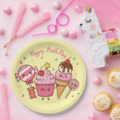 Happy Birthday Ice Cream & Sweets – Fun Cartoon De Papieren Bordje (Feest)