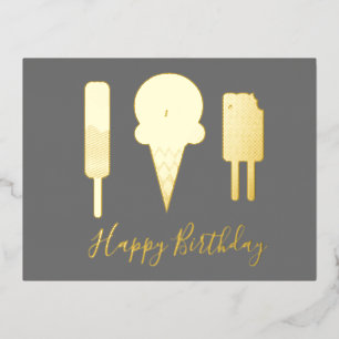 Happy Birthday Icecream Grey Folie Holiday Folie Feestdagen Briefkaart