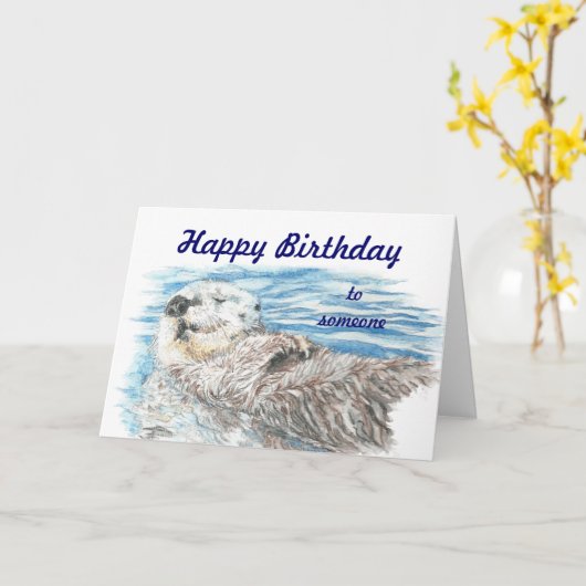 Happy Birthday iemand absoluut Schattig Otter Fun Kaart (Gele Bloem)