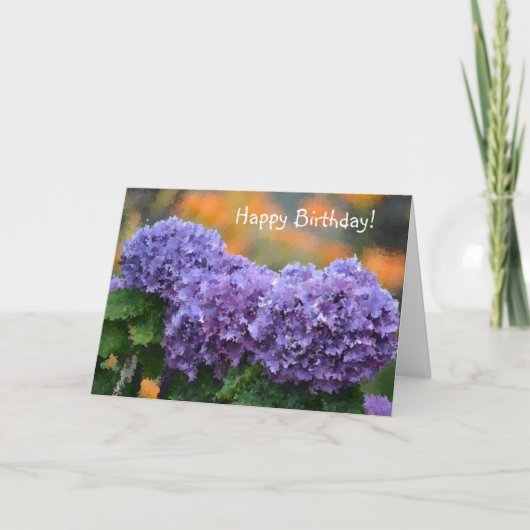 Happy Birthday Impressionistic Paars Hydrangea Feestdagen Kaart (Voorkant)