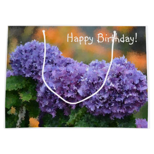 Happy Birthday Impressionistic Paars Hydrangea Groot Cadeauzakje (Voorkant)