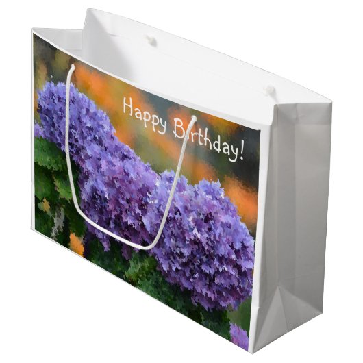 Happy Birthday Impressionistic Paars Hydrangea Groot Cadeauzakje (Voorkant Gekanteld)