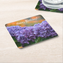 Happy Birthday Impressionistic Paars Hydrangea Kartonnen Onderzetters