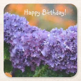 Happy Birthday Impressionistic Paars Hydrangea Kartonnen Onderzetters