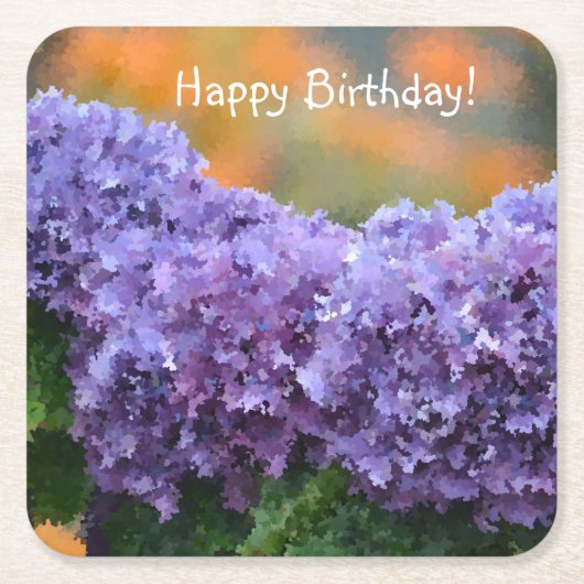 Happy Birthday Impressionistic Paars Hydrangea Kartonnen Onderzetters (Voorkant)