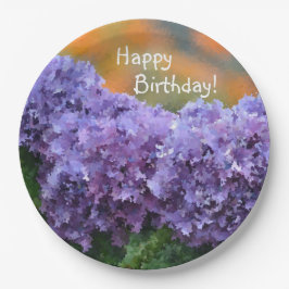 Happy Birthday Impressionistic Paars Hydrangea Papieren Bordje