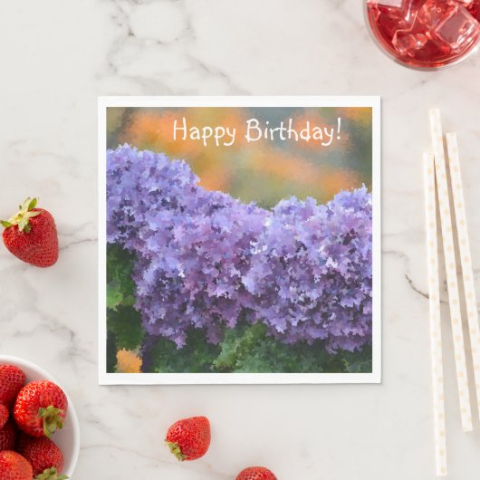 Happy Birthday Impressionistic Paars Hydrangea Servet (Insitu)