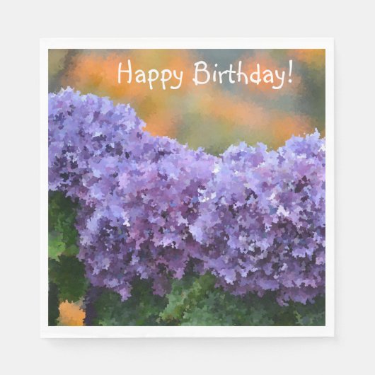Happy Birthday Impressionistic Paars Hydrangea Servet (Voorkant)