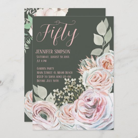 Happy Birthday in bleke roze en groene achtergrond Kaart (Voorkant / Achterkant)