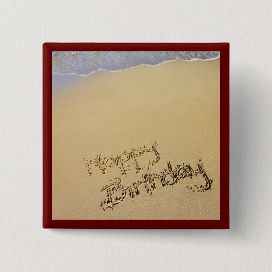 Happy Birthday in de zand Vierkante Button 5,1 Cm (Voorkant)