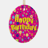 Happy Birthday in Flowers Keramisch Ornament (Rechts)