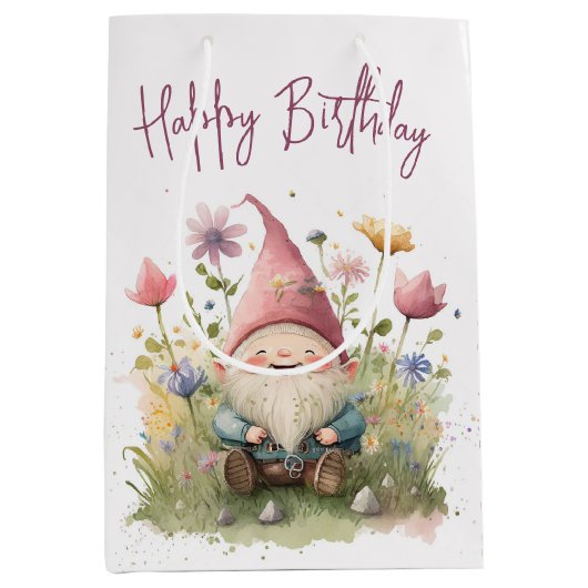 Happy Birthday in Flowers Medium Cadeauzakje (Voorkant)