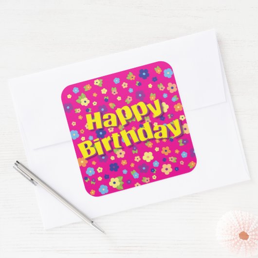 Happy Birthday in Flowers Sticker (Envelop)