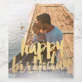 Happy Birthday in Gold over Birthday Foto Wijn Etiket (Enkel label)