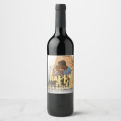 Happy Birthday in Gold over Birthday Foto Wijn Etiket (Voorkant)