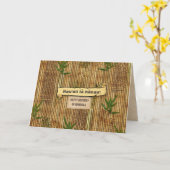 Happy Birthday in Hawaiian Bamboo Tapa Cloth Kaart (Gele Bloem)