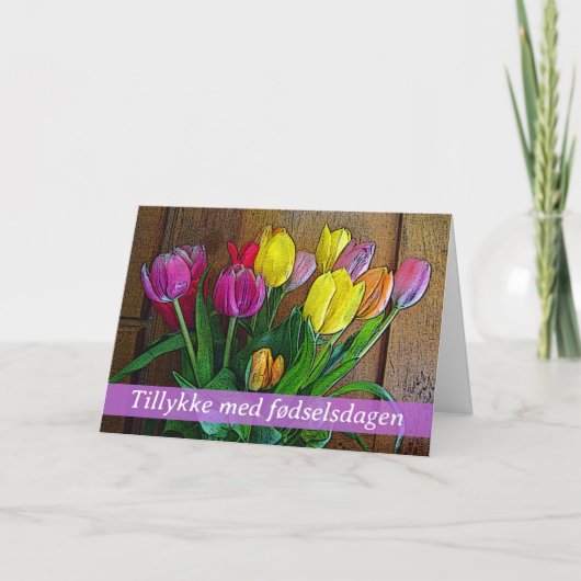 Happy Birthday in het Deens met Tulip Arrangement Kaart (Voorkant)