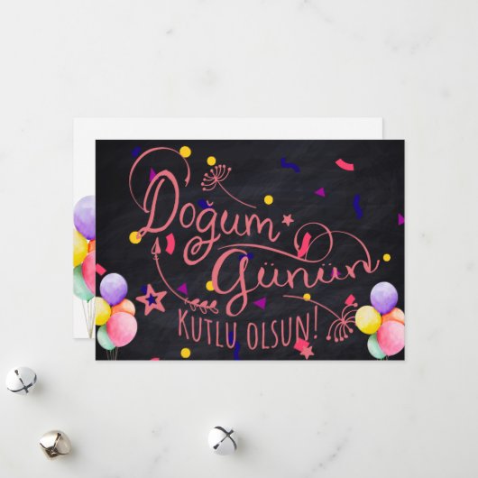 Happy Birthday in het Turks | Turkse Birthday Kaar Feestdagenkaart (Voorkant / Achterkant in situ)