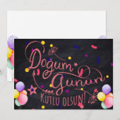 Happy Birthday in het Turks | Turkse Birthday Kaar Feestdagenkaart (Voorkant / Achterkant)