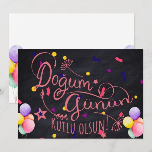 Happy Birthday in het Turks | Turkse Birthday Kaar Feestdagenkaart (Voorkant / Achterkant)