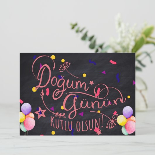Happy Birthday in het Turks | Turkse Birthday Kaar Feestdagenkaart (Staand voorkant)