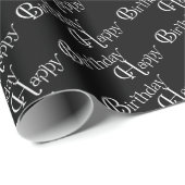 Happy Birthday in het zwart Cadeaupapier (Rol Hoek)