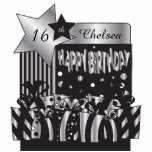 Happy Birthday in Silver & Black | Naam en leeftij Staand Fotobeeldje<br><div class="desc">Vrijstaande 'Birthday Cutouts'. Maakt een geweldig gesprek op gang! Deze schattige Tafeltafel/taarttop van de DIY-partij zal een gigantische hit zijn op het feest. Geweldig voor elke verjaardag ( 1e, 2e, 3e, 5e, 6e, 7e, 8e, 9e, 10e, 11e, 12e, 13e, 14e, 15e, 16e, 18e, 18e, 18e, 18e, 18e, 18e, 18e, 18e,...</div>