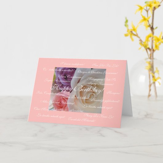 Happy Birthday in veel talen Kaart (Gele Bloem)