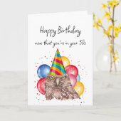 Happy Birthday In Your 50s Fun Owl Humor Kaart (Gele Bloem)