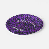 Happy Birthday indigo paarse glitter leopard Papieren Bordje (Gekanteld)