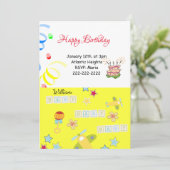 Happy Birthday Invitation Airplane Yellow Baby Kaart (Staand voorkant)