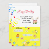 Happy Birthday Invitation Airplane Yellow Baby Kaart (Voorkant / Achterkant)