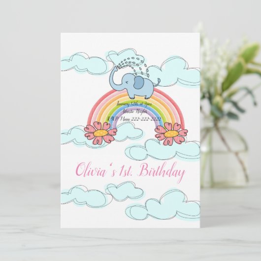 Happy Birthday Invitation Baby Blue Elephant Kaart (Staand voorkant)
