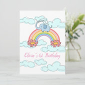 Happy Birthday Invitation Baby Blue Elephant Kaart (Staand voorkant)