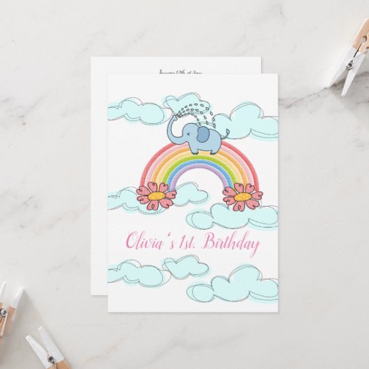 Happy Birthday Invitation Baby Blue Elephant Kaart (Voorkant / Achterkant in situ)